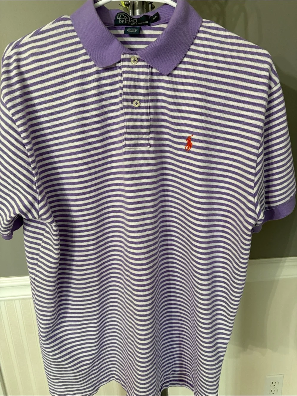 Ralph Lauren Lavender and White Striped Polo with Orange Pony